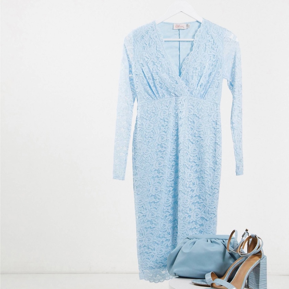 ASOS blue lace maternity or baby shower dress